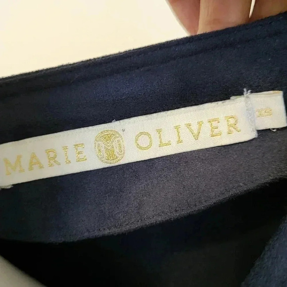 Marie Oliver Andi Navy Faux Suede Fringed Minimalist Boxy Shift Mini Dress(XS) - Picture 8 of 9